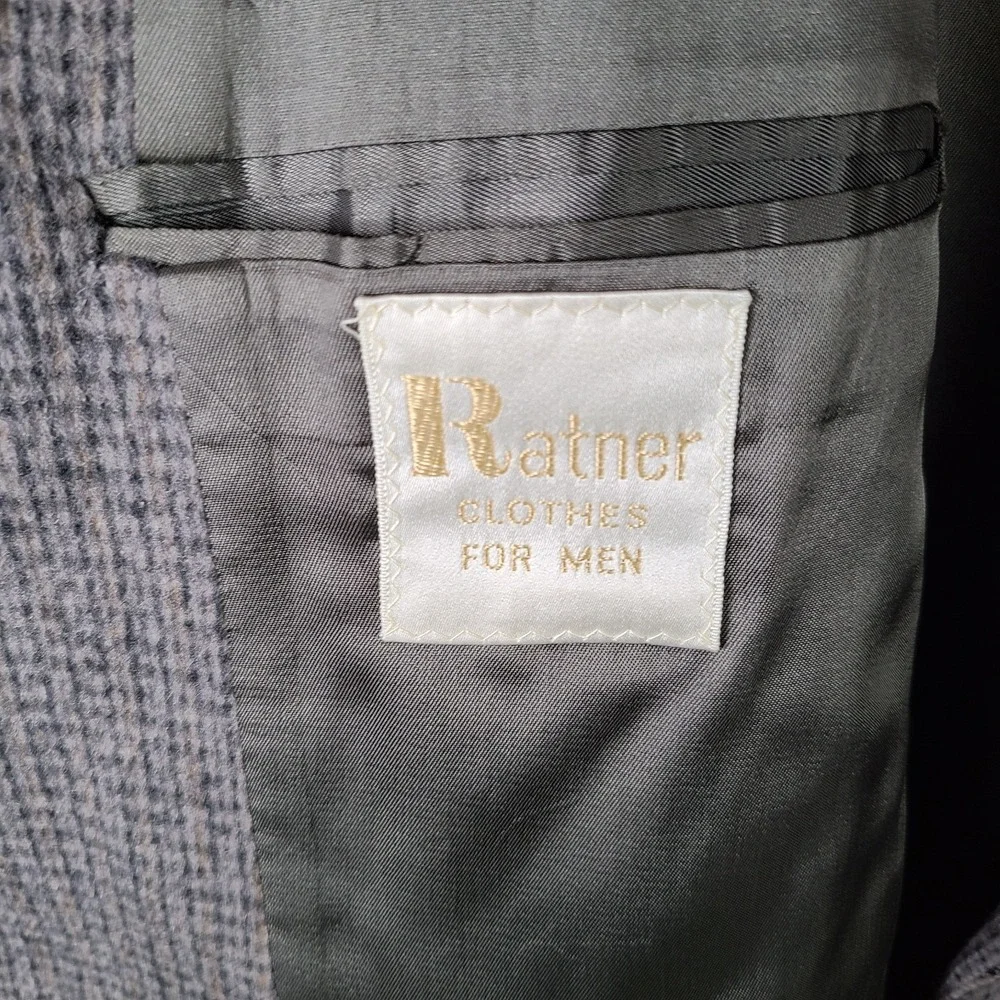Vintage Ratner Jacket Mens 40R Gray Tweed Sport Coat Micro Check 2 Button Blazer